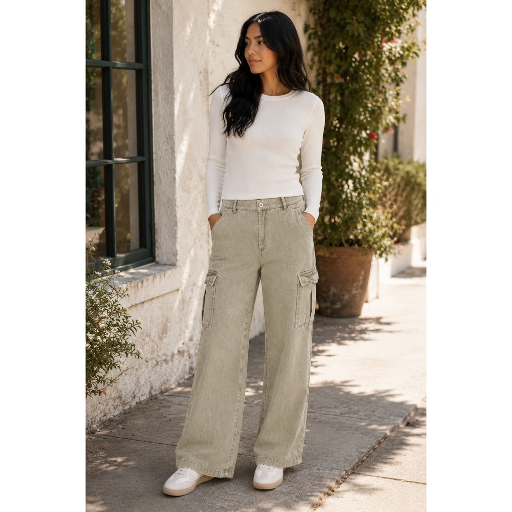 Hellbent Cargo Pants Womens L Green Wide Leg Utility Y2K Granola Staple Basic